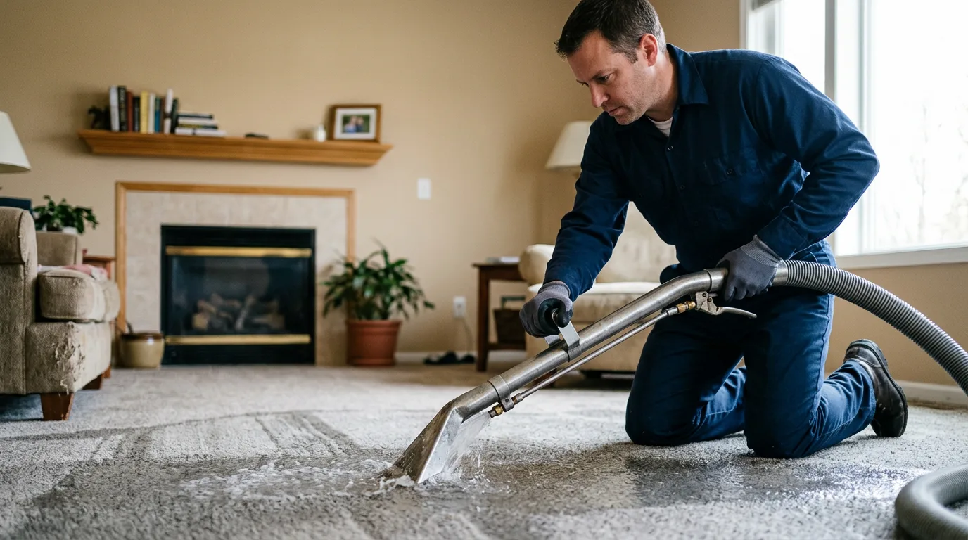 Water damage restoration technician working near Columbus, NJ